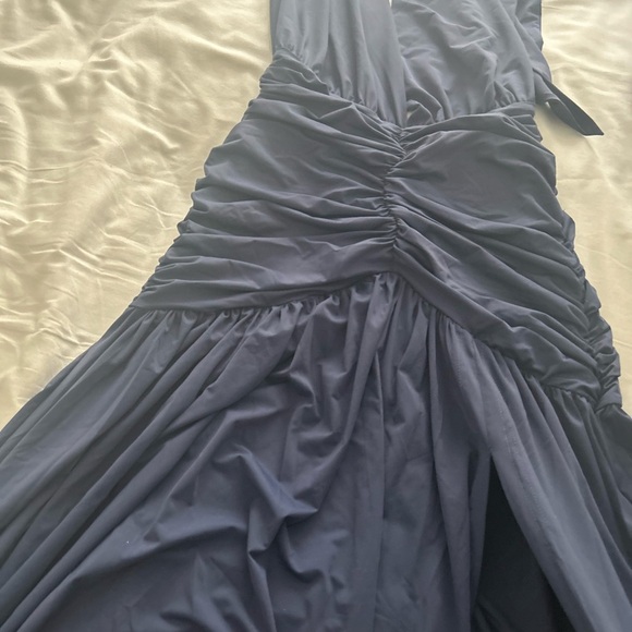 Halter Deep V Neck Backless Thigh High Split Bodycon Maxi Dress Size Small - Picture 4 of 4